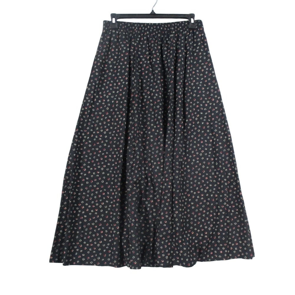 Jantzen Classics Vintage Black Geometric Print Maxi Skirt Elastic Waist SZ 12
